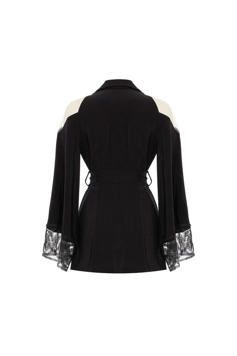 TULLE DETAILED BLACK KIMONO