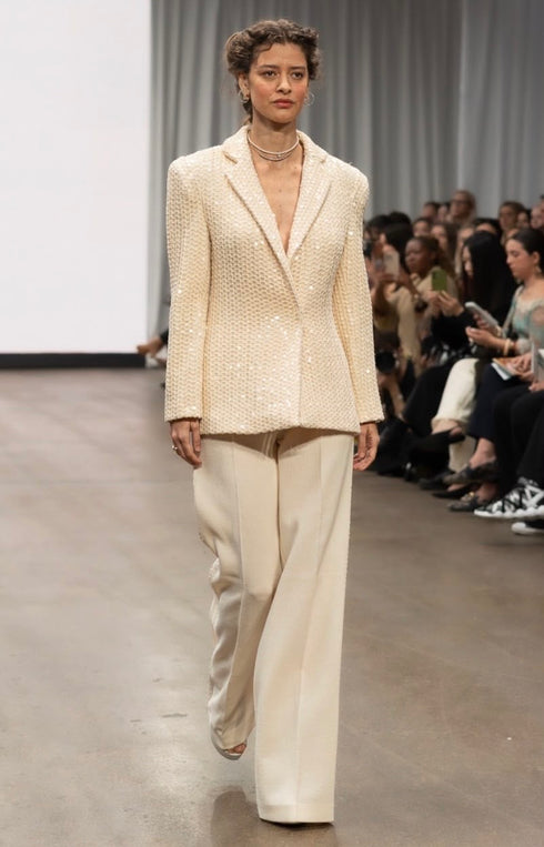 Champagne Sequin Blazer & Wide-Leg Trousers Set