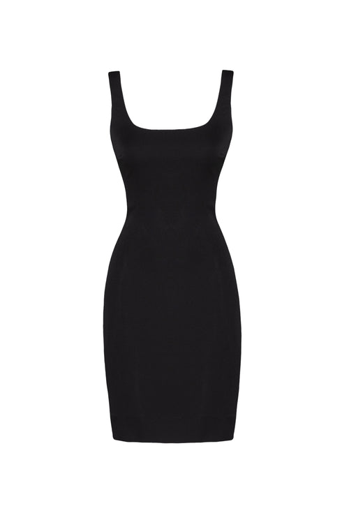 Square Collar Cut Out Black Mini Dress