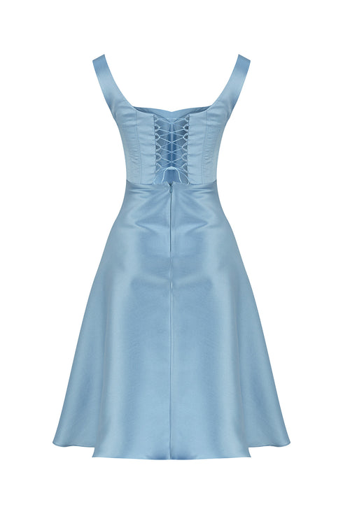 LIGHT SKY BLUE FLORAL DETAILED MIDI DRESS