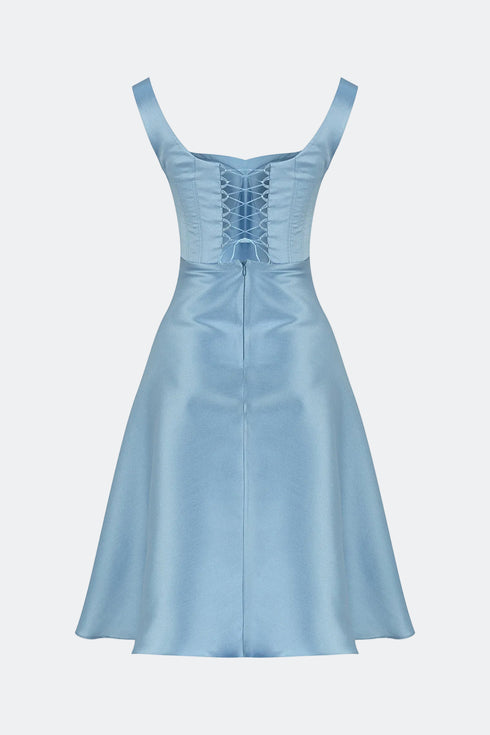 Light Sky Blue Floral Detailed Midi Dress