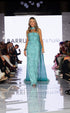 Embellished Turquoise Gown with Flowing Cape