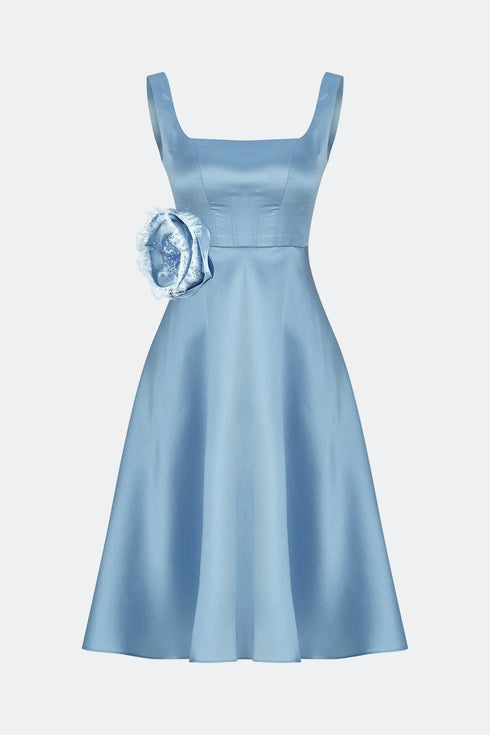 Light Sky Blue Floral Detailed Midi Dress