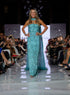Embellished Turquoise Gown with Flowing Cape