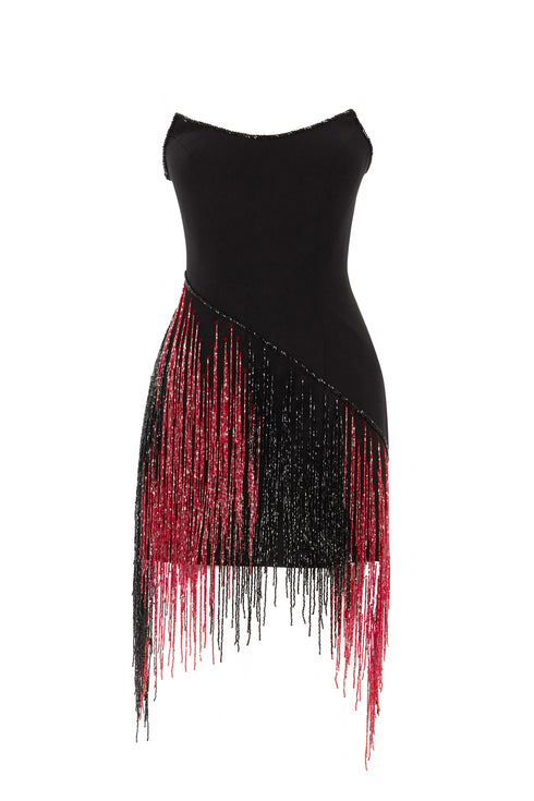 SHINY FRINGE STRAPLESS NIGHT DRESS