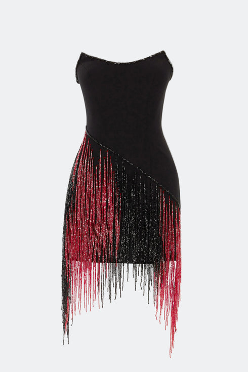 Shiny Fringe Strapless Night Dress
