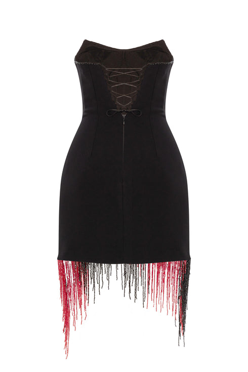 SHINY FRINGE STRAPLESS NIGHT DRESS