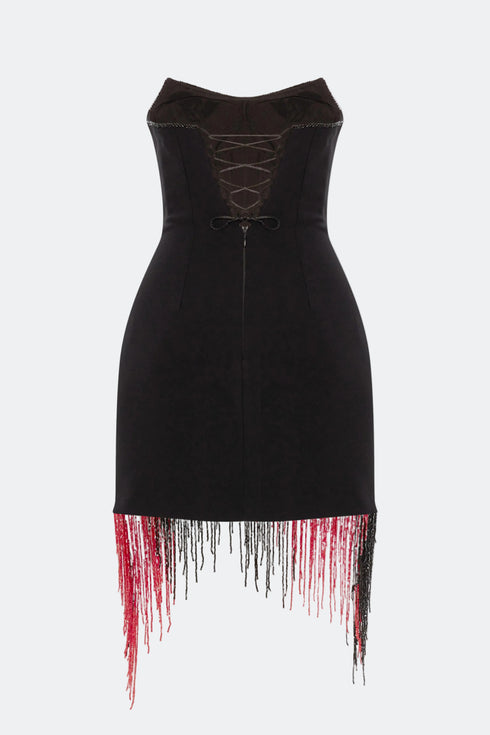 Shiny Fringe Strapless Night Dress