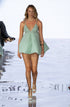 Glow-in-the-Dark Sculpted Mint Mini Dress with Crystal Straps