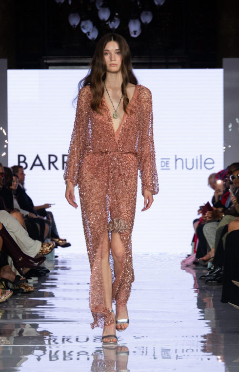 Rose-Gold Embellished Sequin Dress
