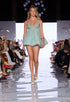 Glow-in-the-Dark Sculpted Mint Mini Dress with Crystal Straps