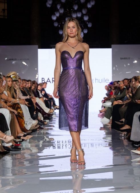 Strapless Sequined Mesh Cocktail Dress