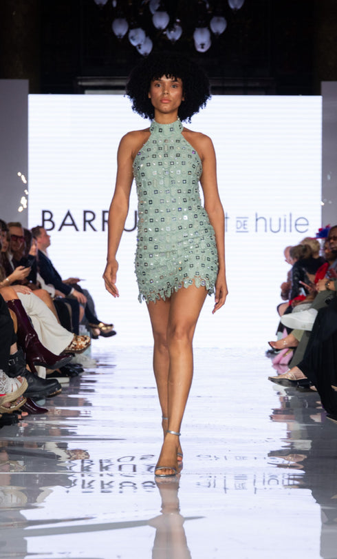 Embellished Mint Halter Mini Dress