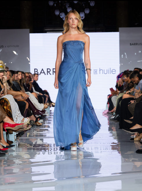 Strapless Embellished Chiffon Evening Gown