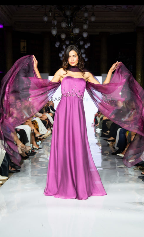 Purple Embellished Chiffon Evening Gown