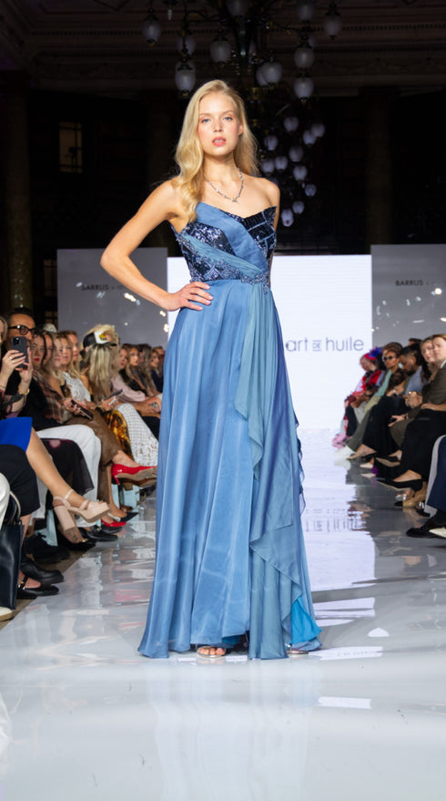 Bosphorus Blue Strapless Chiffon Gown