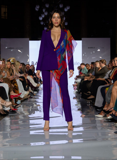 Violet Tailored Suit with Printed Scarf