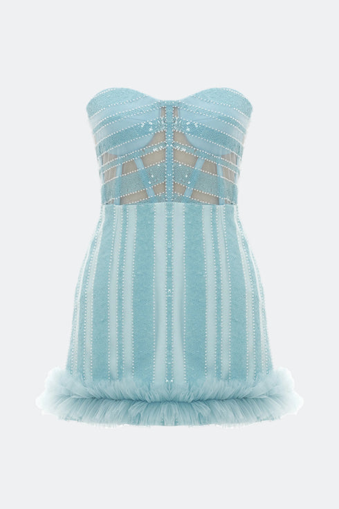 Light Blue Tulle Detailed Mini Dress