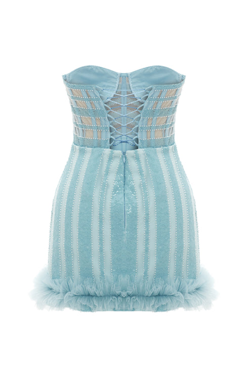 LIGHT BLUE TULLE DETAILED MINI DRESS