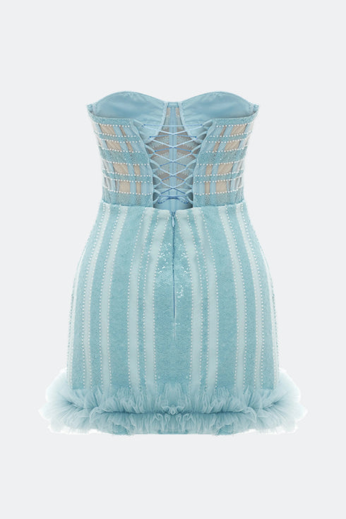 Light Blue Tulle Detailed Mini Dress