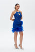 TULLE DETAILED COBALT MINI DRESS
