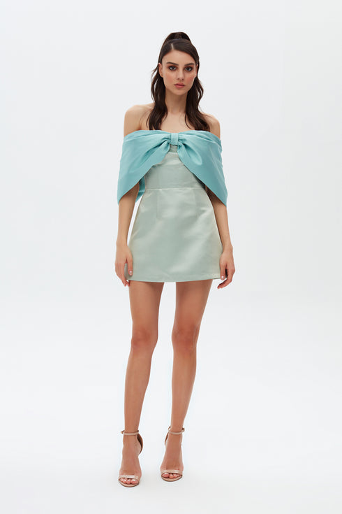 SLEEVE DETAILED BICOLOR MINI DRESS