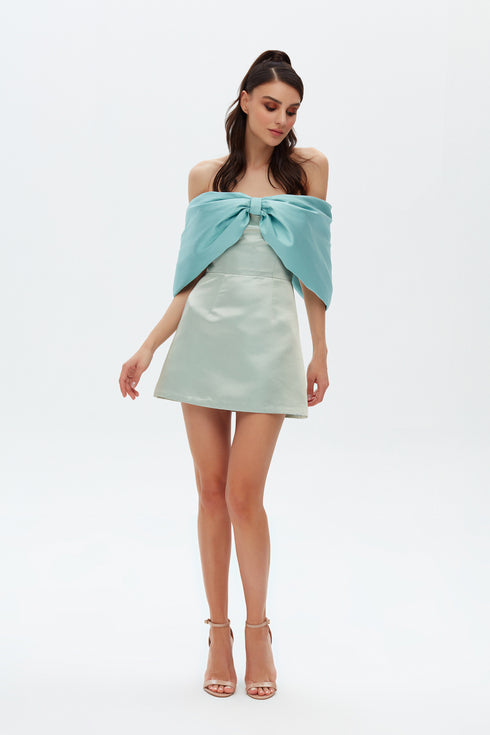 SLEEVE DETAILED BICOLOR MINI DRESS