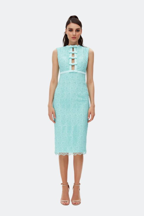 Tiffany Blue Bow Tie Detailed Pencil Dress