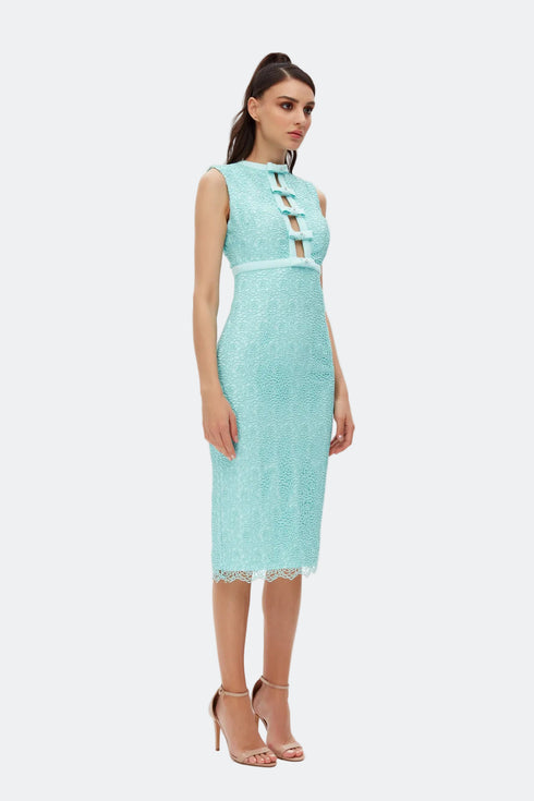 Tiffany Blue Bow Tie Detailed Pencil Dress