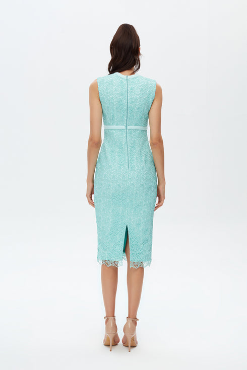 TIFFANY BLUE BOW TIE DETAILED PENCIL DRESS