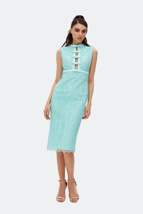 Tiffany Blue Bow Tie Detailed Pencil Dress