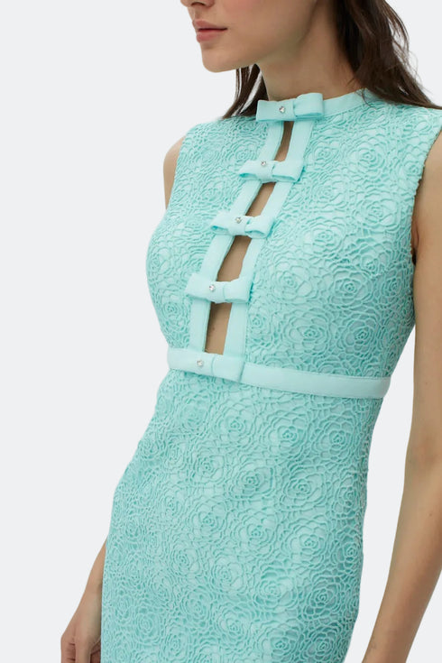 Tiffany Blue Bow Tie Detailed Pencil Dress