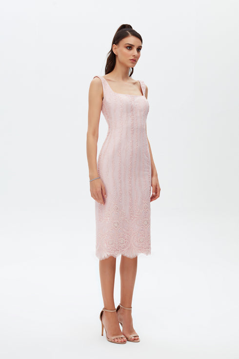 ELEGANT LACE PENCIL MIDI DRESS