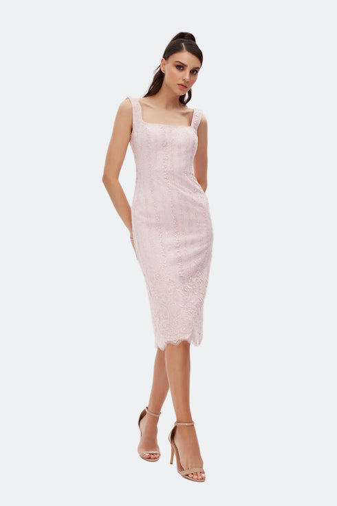 Elegant Lace Pencil Midi Dress