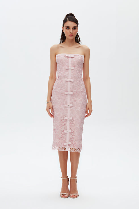 LIGHT PINK BOW TIE DETAILED PENCIL DRESS
