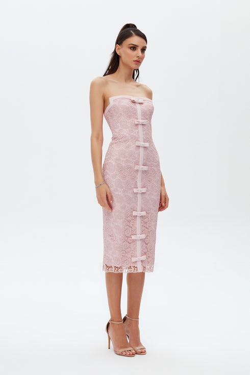 LIGHT PINK BOW TIE DETAILED PENCIL DRESS