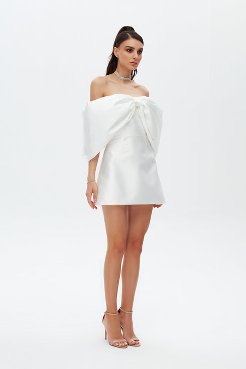 BOW TIE SLEEVE DETAILED MINI DRESS