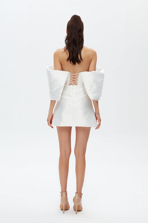 BOW TIE SLEEVE DETAILED MINI DRESS
