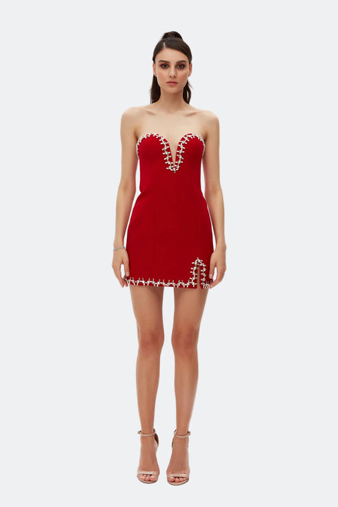 SHINING EMBROIDERED BODYCON MINI DRESS