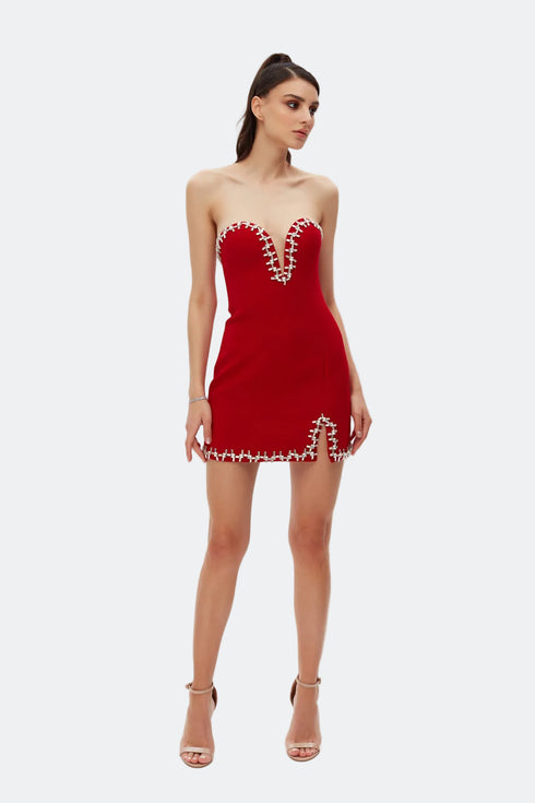 SHINING EMBROIDERED BODYCON MINI DRESS