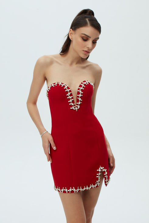 SHINING EMBROIDERED BODYCON MINI DRESS