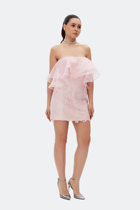Flounce Detailed Lace Mini Dress