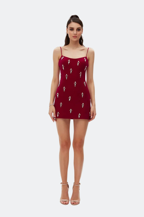 Stone Embroidered Straps Mini Dress