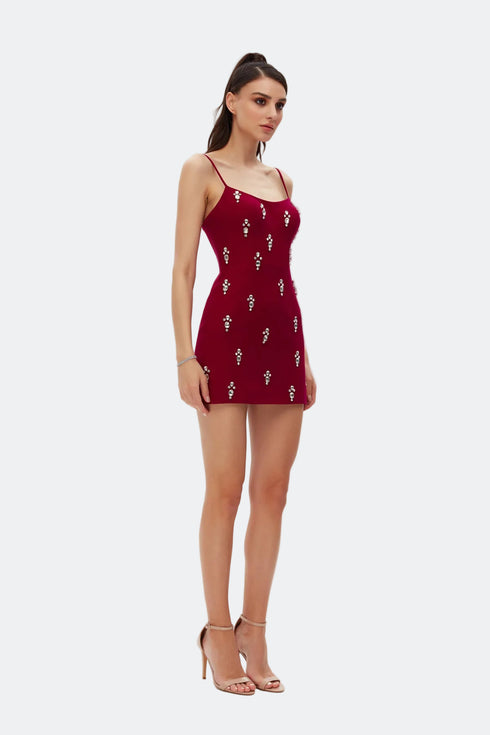 Stone Embroidered Straps Mini Dress