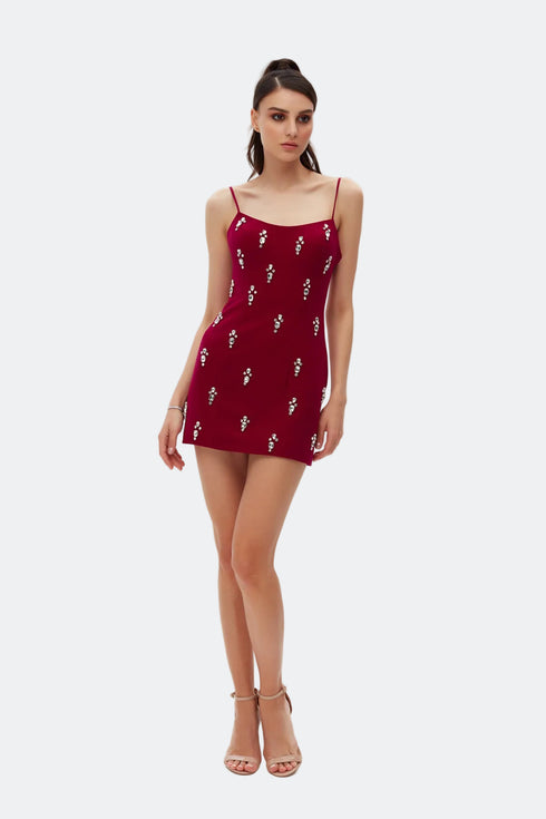 Stone Embroidered Straps Mini Dress
