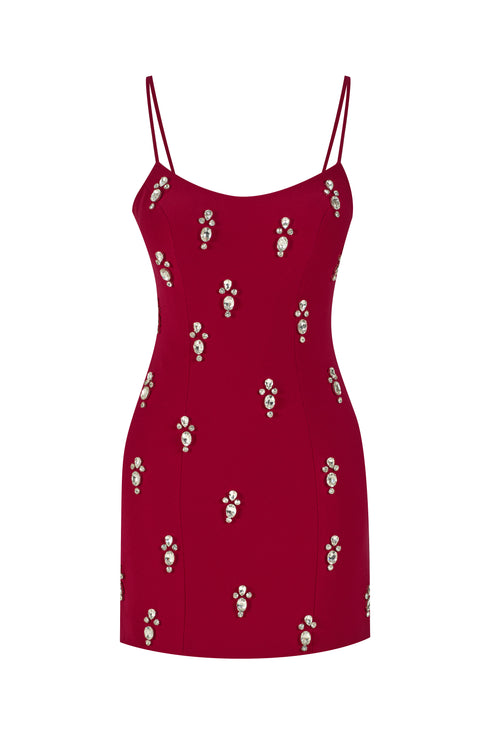 STONE EMBROIDERED STRAPS MINI DRESS