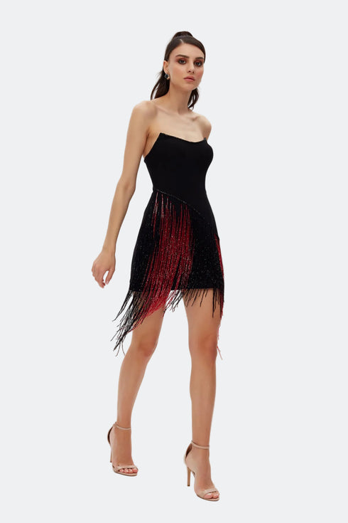 Shiny Fringe Strapless Night Dress