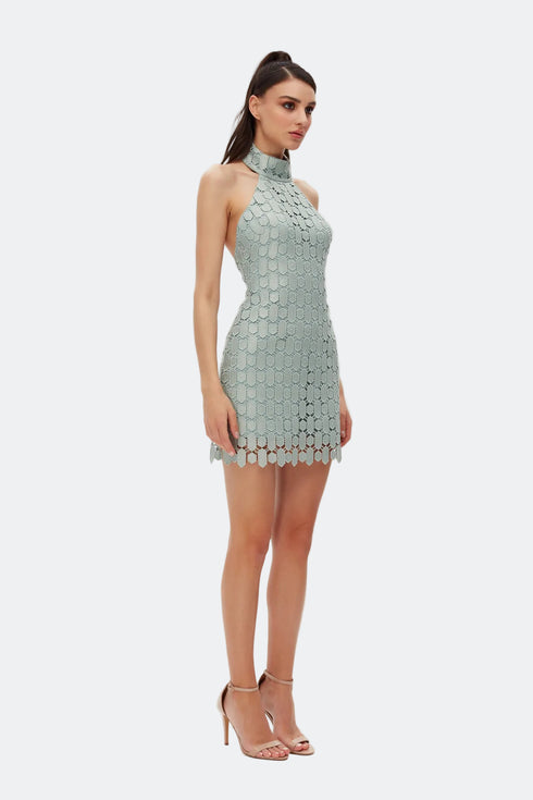 Leaf Halter Neck Mini Dress