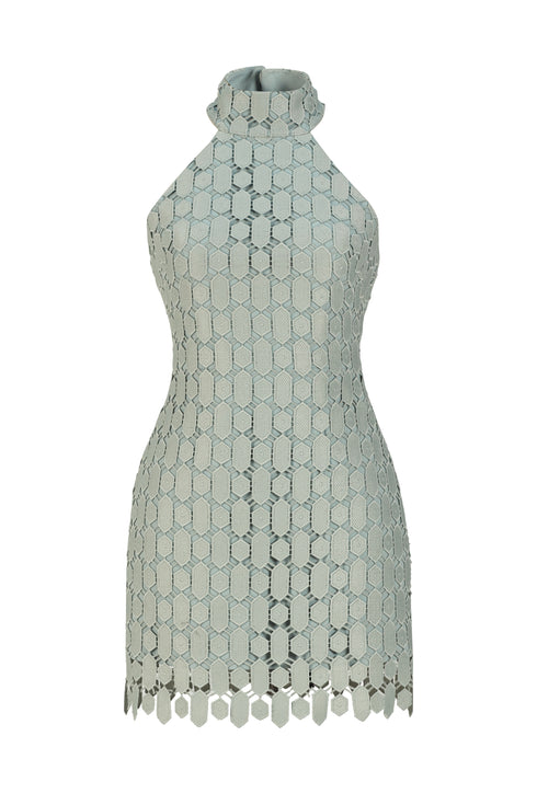 LEAF HALTER NECK MINI DRESS