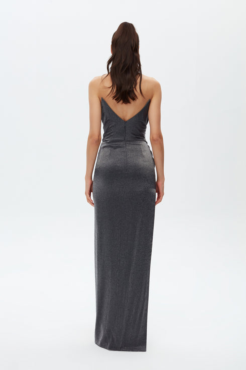 COWL NECK DEEP SLIT DRESS
